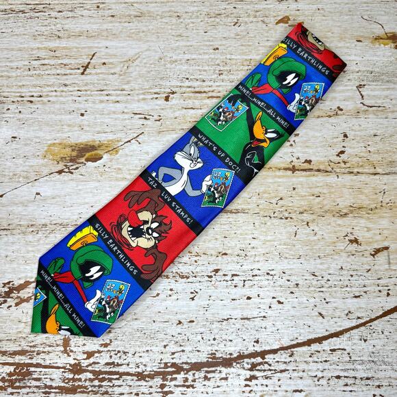 Warner Bros Vintage Looney Tunes Stamp Collection Neck Tie One Size - Picture 7 of 7